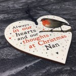 Christmas Robin Memorial Wood Heart Tree Hanging Decoration Nan