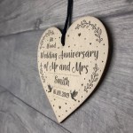 5th Wedding Anniversary Gift Personalised Wood Heart Mr & Mrs