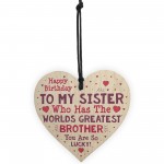 Sister Birthday Gift Funny Novelty Wooden Heart Sign Card Gift