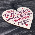 Sister Birthday Gift Funny Novelty Wooden Heart Sign Card Gift