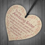 Amazing Sister Best Friend Gift Wood Heart Sister Birthday Gift