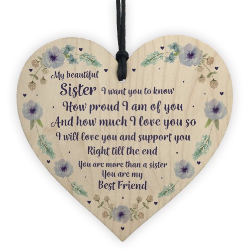 Sister Best Friend Plaque Wooden Heart Sister Birthday Christmas