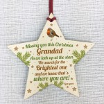 Grandad Robin Memorial Chirstmas Tree Bauble Wood Star Xmas Gift