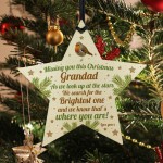 Grandad Robin Memorial Chirstmas Tree Bauble Wood Star Xmas Gift