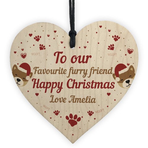 Dogs First Christmas Bauble Decoration Wood Heart Dog Tree Decor