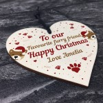 Dogs First Christmas Bauble Decoration Wood Heart Dog Tree Decor