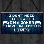 Blue Retro Gaming Sign Funny Gamer Gift Boys Bedroom Man Cave