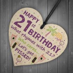 Funny 21st Birthday Gift Alcohol Gift Hanging Wood Heart 21