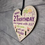 Funny 21st Birthday Gift Alcohol Gift Hanging Wood Heart 21