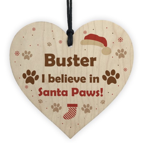 Pets First Christmas Bauble Decoration Wood Heart Santa Paws Dog