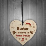 Pets First Christmas Bauble Decoration Wood Heart Santa Paws Dog