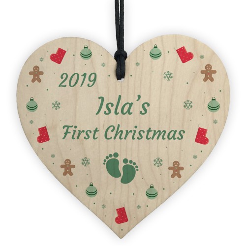 First Christmas Bauble Wooden Heart Babys 1st Christmas Bauble