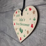 First Christmas Bauble Wooden Heart Babys 1st Christmas Bauble