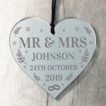 Personalised Mr & Mrs Gift Mirror Acrylic Engraved Heart Wedding