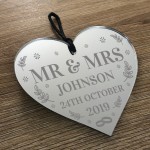 Personalised Mr & Mrs Gift Mirror Acrylic Engraved Heart Wedding