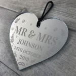 Personalised Mr & Mrs Gift Mirror Acrylic Engraved Heart Wedding