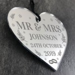 Personalised Mr & Mrs Gift Mirror Acrylic Engraved Heart Wedding