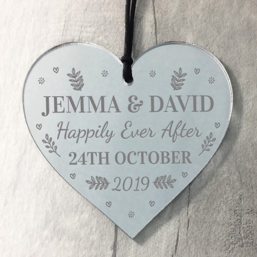 Personalised Wedding Mr & Mrs Mirror Acrylic Heart Keepsake 