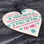 Special Auntie Gift Wooden Heart Plaque Auntie Birthday Gift 