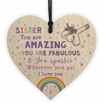 Novelty Sister Gift For Birthday Christmas Unicorn Plaque Heart