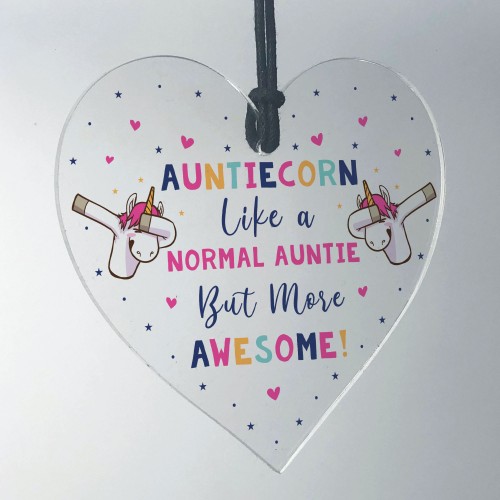 Novelty Auntie Unicorn Gifts Acrylic Heart Sign Funny Christmas