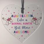 Novelty Auntie Unicorn Gifts Acrylic Heart Sign Funny Christmas