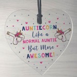 Novelty Auntie Unicorn Gifts Acrylic Heart Sign Funny Christmas