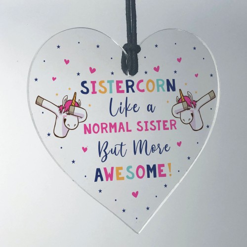 Novelty Sister Unicorn Gifts Acrylic Heart Sign Funny Christmas 