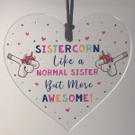 Novelty Sister Unicorn Gifts Acrylic Heart Sign Funny Christmas 