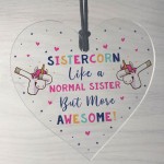 Novelty Sister Unicorn Gifts Acrylic Heart Sign Funny Christmas 