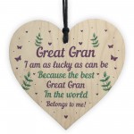 Handmade Great Gran Gift For Birthday Christmas Wooden Heart