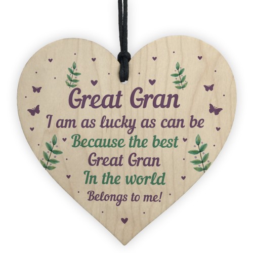 Handmade Great Gran Gift For Birthday Christmas Wooden Heart