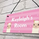 Novelty LLAMA Sign Personalised Bedroom Sign Gift For Girls