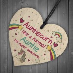 Gift For Auntie Birthday Christmas Hanging Heart Unicorn Sign