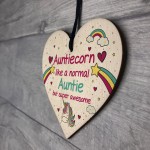 Gift For Auntie Birthday Christmas Hanging Heart Unicorn Sign