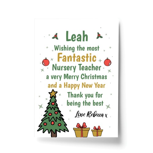 Personalised Nursery Pre School Teacher Christmas Gift Print