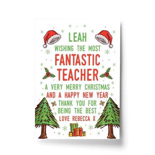 Teacher Christmas Gifts Personalised Thank You A4 Card Print