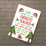 Teacher Christmas Gifts Personalised Thank You A4 Card Print