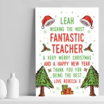 Teacher Christmas Gifts Personalised Thank You A4 Card Print