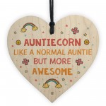 Novelty Gift For Auntie Wood Heart Funny Unicorn Sign