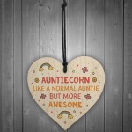 Novelty Gift For Auntie Wood Heart Funny Unicorn Sign