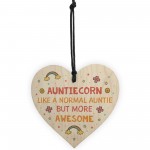 Novelty Gift For Auntie Wood Heart Funny Unicorn Sign