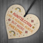 Novelty Gift For Auntie Wood Heart Funny Unicorn Sign