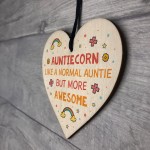 Novelty Gift For Auntie Wood Heart Funny Unicorn Sign