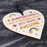 Novelty Gift For Auntie Wood Heart Funny Unicorn Sign