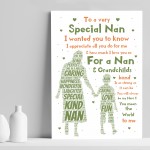 Nan Gift Nan Poem Print Nan Birthday Xmas Gift From Grandchild