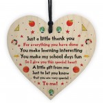 Just A Little Thank You Wood Heart Gift For Teacher Leaving