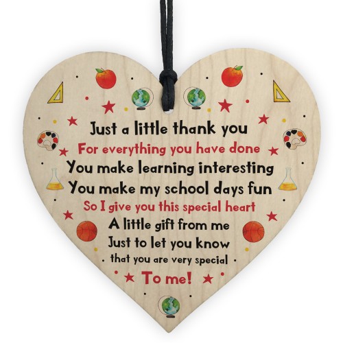 Just A Little Thank You Wood Heart Gift For Teacher Leaving