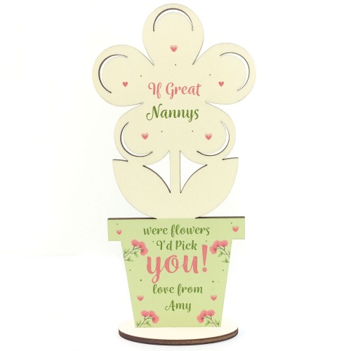 Personalised Wood Flower Birthday Christmas Gift For Great Nanny