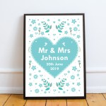 Personalised Wedding Gift Mr And Mrs Gift Print Valentines Day